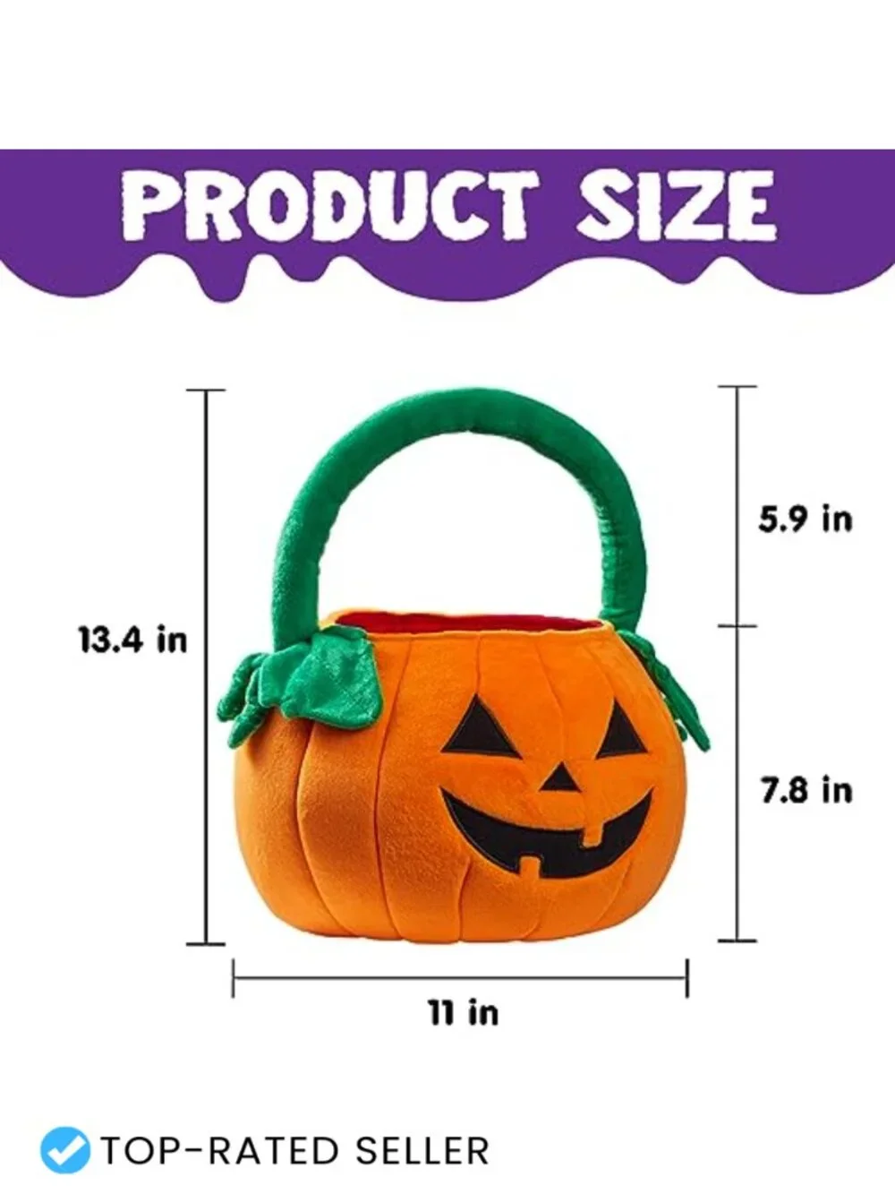 Plush Halloween Pumpkin Tote Bucket, Trick or Treat Candy Bag with Handle for